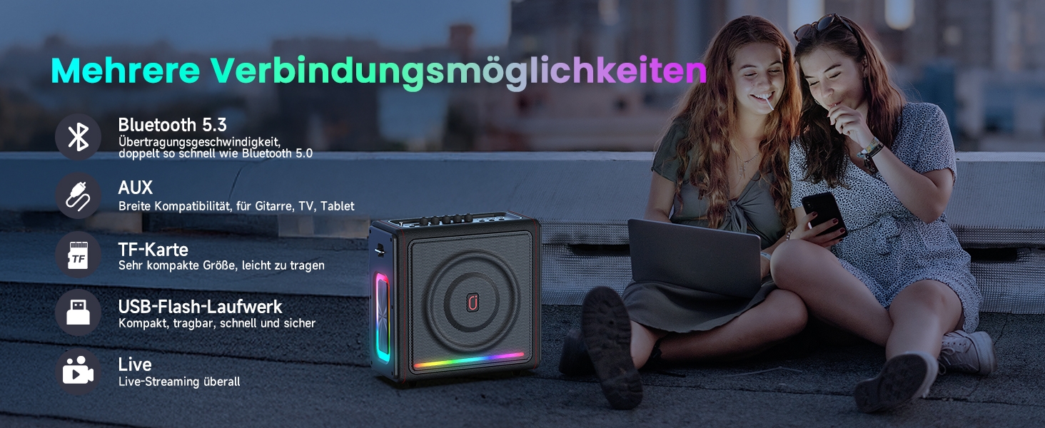 Караоке машина з 2 мікрофонами, портативна Bluetooth колонка з підсвіткою, FM, USB, TF, AUX, TWS, для дорослих та дітей, MS78