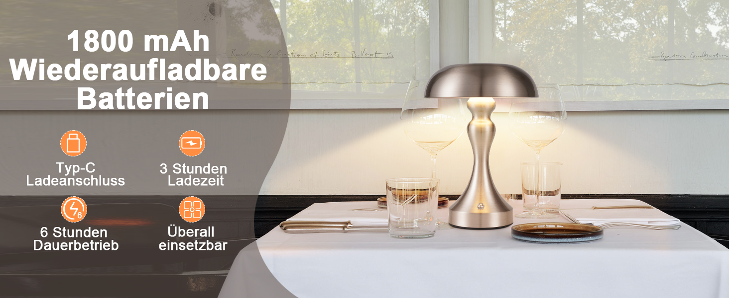 Бездротова настільна лампа Nicke - LED торшер з торканням, регульоване освітлення, USB зарядка, вінтажний дизайн, для спальні та вітальні