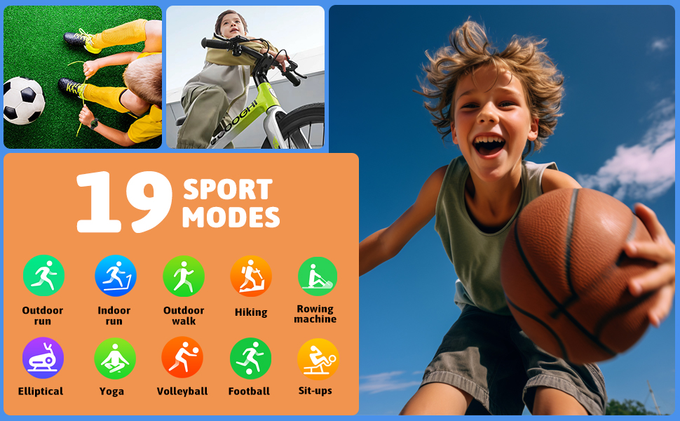 Дитячий розумний годинник - фітнес-трекер з IP68, 19 спортивних режимів, монітором серцевого ритму та сну, крокомером. Чорний колір.