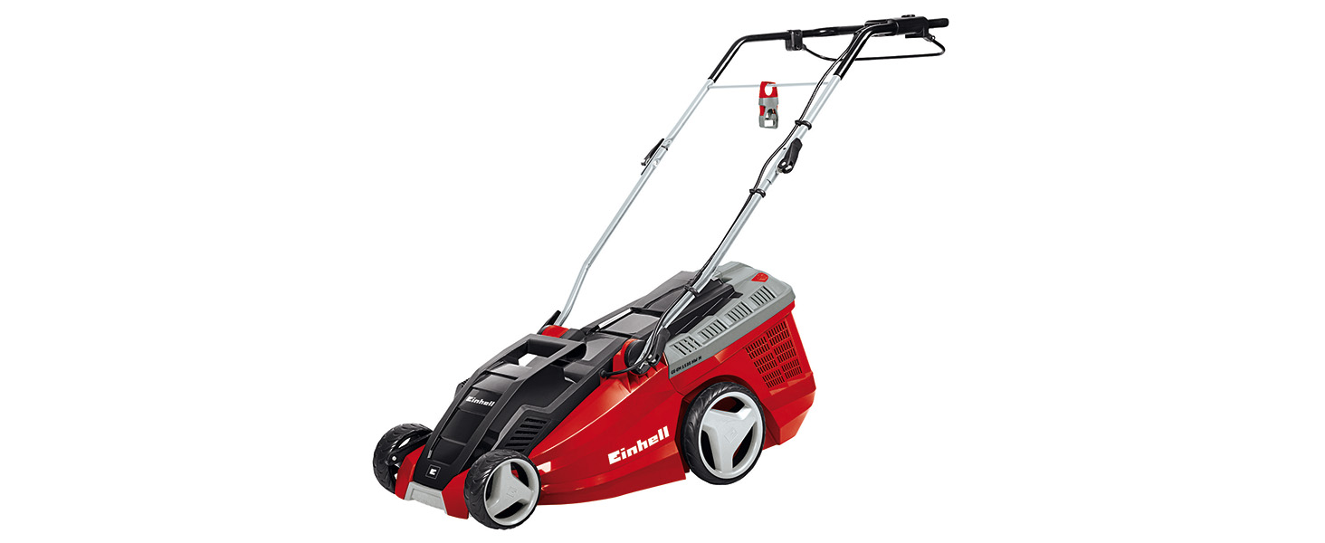 Електричний аератор-скарифікатор Einhell GE-SA 1435, 1400 Вт, 35 см, 3-9 мм, регулювання висоти, 28 л травозбірник, з валиком для аерації