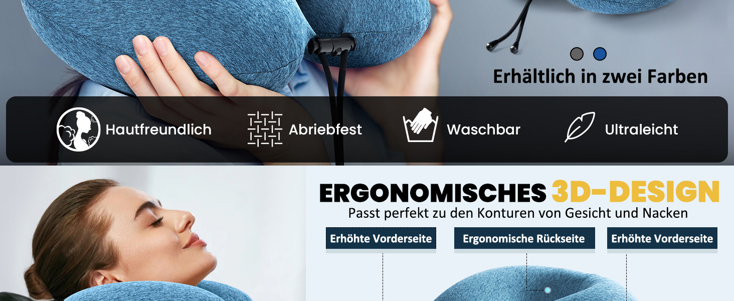 Подушка для шиї HIKENTURE надувна для подорожей літаком/поїздом з чохлом, синього/темно-синього кольору. Надувна подушка для шиї, зручна для дорослих.