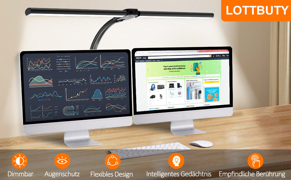 LED лампа для столу Doppelkopf з регулюванням яскравості, 24W, 80см, для дому/офісу, денне світло, лампа сови, кріпиться на стіл (чорний)