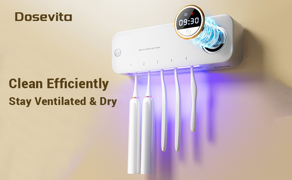Стерилізатор зубних щіток UV-C та UV-A, настінний тримач з функцією повітряної сушки, для дому та подорожей (білий)