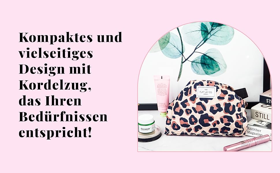 Косметичка-органайзер з шнурком The Flat Lay Co для подорожей, з тримачем для пензлів і кишенею на блискавці, класичний чорний колір