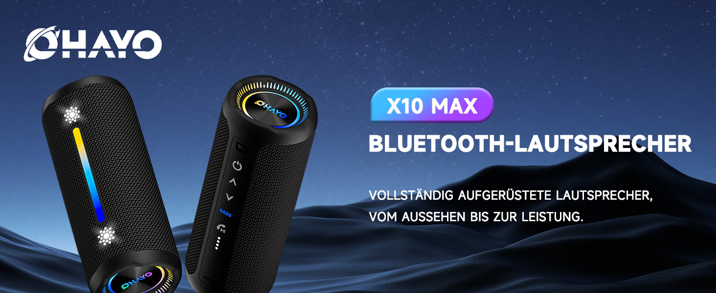 Bluetooth Портативна Колонка OHAYO з LED підсвіткою, 25W, IPX7, 24h, Bass Boost, 6 RGB режимів, для активного відпочинку, чорна