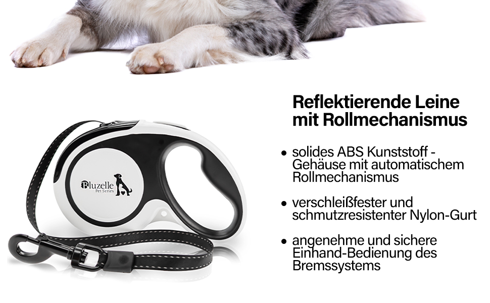 Рулетка для собак середніх та великих (до 50 кг) з відбиваючими смугами, надійний гальмо, поворотний карабін, нейлоновий ремінь, ергономічна ручка, розмір L