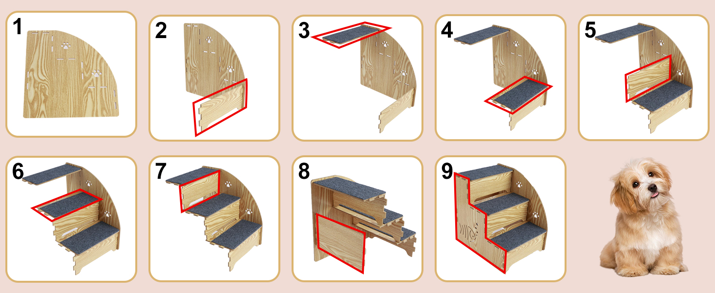 Сходинка для котів та собак з натурального дерева, 3 сходинки, 35 см, стабільна та неслизька