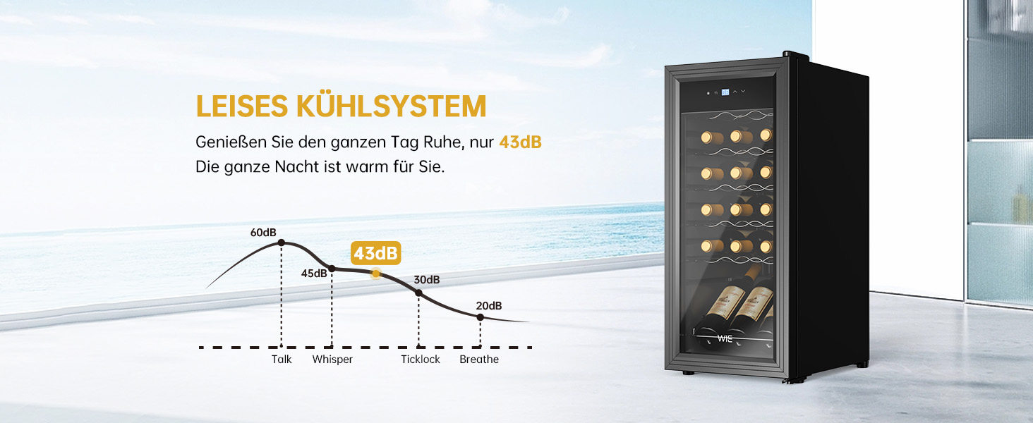 WIE 33L 1-Zone Wine Cooler Fridge - Compact Wine Refrigerator with Glass Door, LED Touch Panel, Anti-UV Protection (18 Bottles)