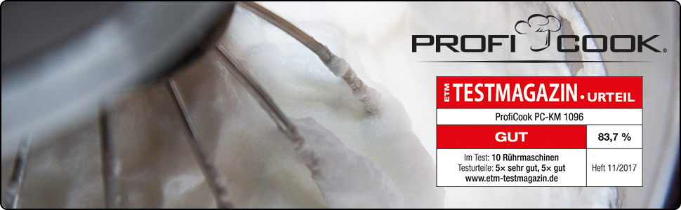Кухонна машина ProfiCook PC-KM 1096 з чашею з нержавіючої сталі 10 літрів, потужний двигун 1500 Вт, міксер, гак для тіста та вінчик, захист від бризок з отвором для засипання інгредієнтів