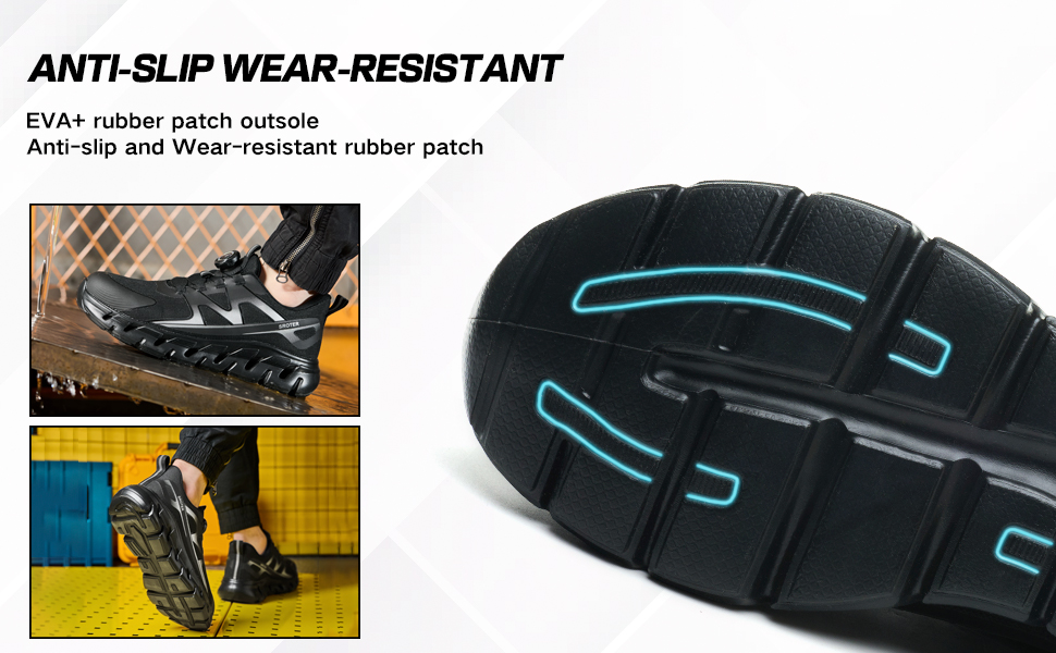 Черевики безпеки унісекс, легкі, спортивні, дихаючі, шнурки/крутильний замок, сталевий підносок, антиковзаючі, 43 EU, чорні