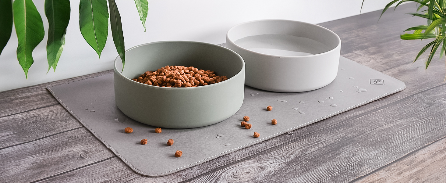 Підкладка під миску для котів та маленьких собак ne&no® - неслизька, водовідштовхувальна, з веганської шкіри (60 x 40 см, cool grey)