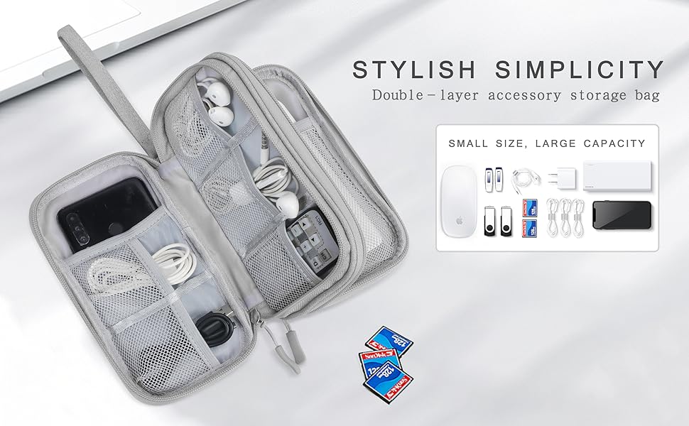 Органайзер для кабелів Skycase: сумка-чохол для аксесуарів, USB, Powerbank, SD-картки, сірий