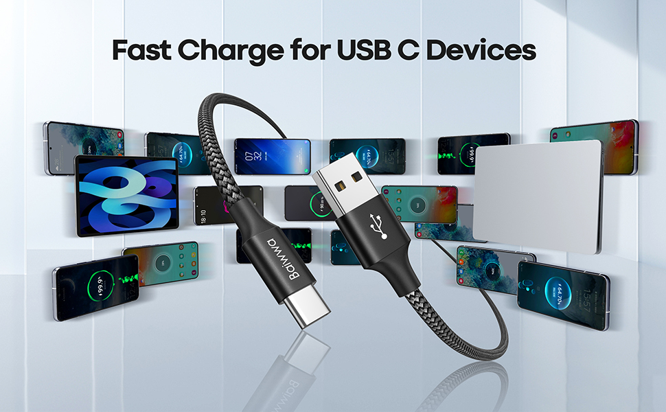 Кабель USB-C на USB-A 6м, чорний, для Samsung, iPhone, Redmi, Pixel | Швидка зарядка, нейлон