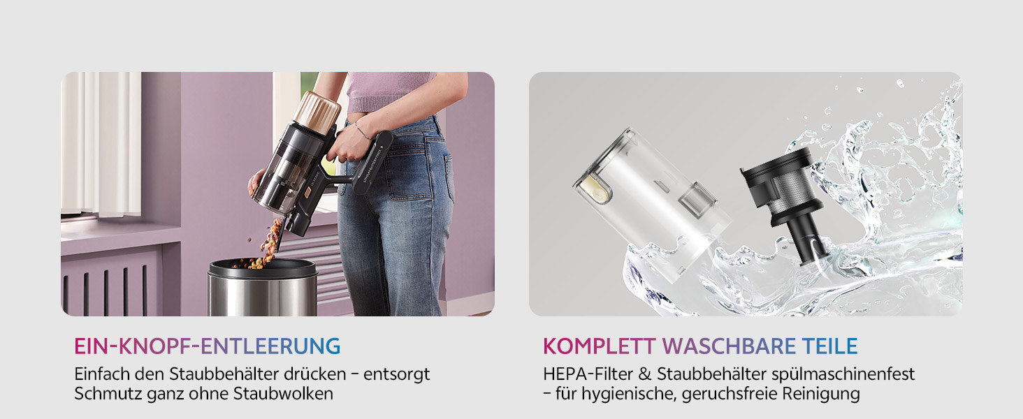 Бездротовий пилосос Ultenic U15 з акумулятором, 50000Pa, 580W, 65хв, GreenEye, антизаплутувальна щітка, телескопічна труба, для килимів, твердих поверхонь та шерсті тварин, золотий