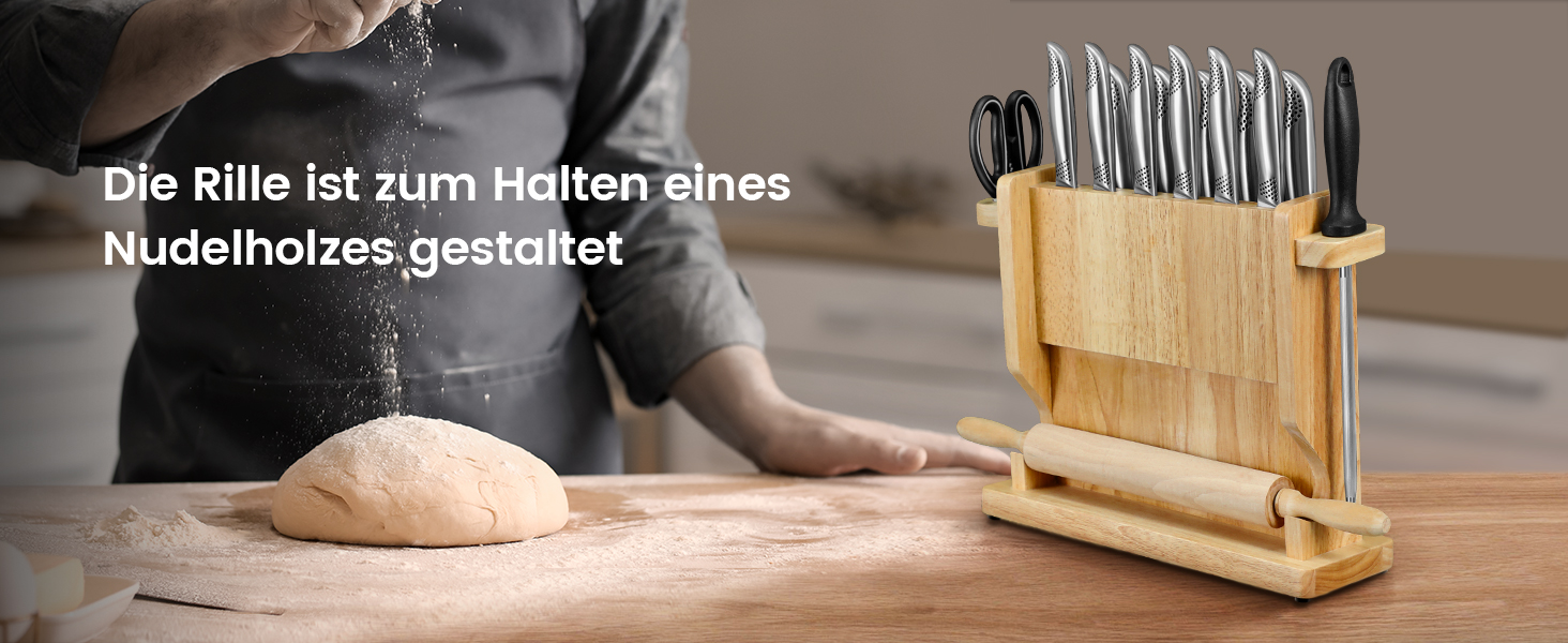 Набір кухонних ножів Messerset 7 предметів у японському стилі з магнітним блоком з акації, вуглецева сталь, нековзка ручка