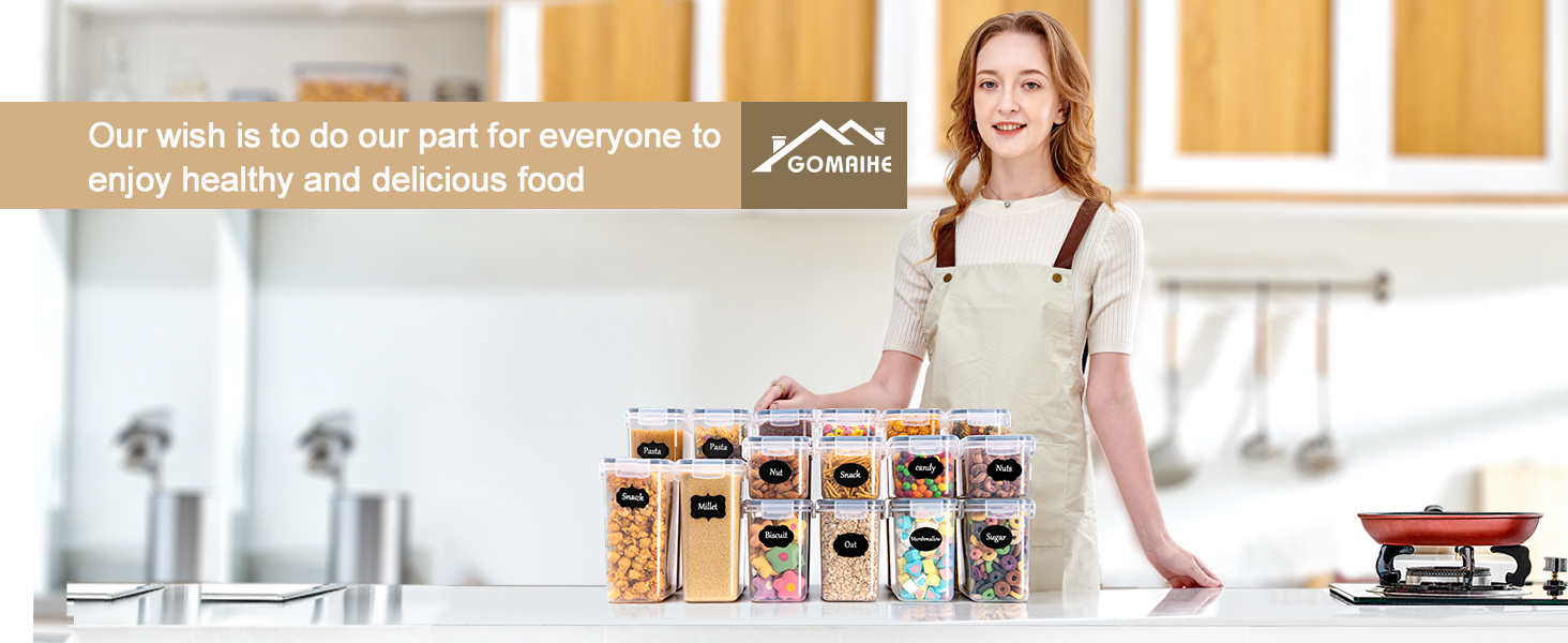 Набір контейнерів для зберігання GoMaihe (16 шт.) - чорний. Контейнери для продуктів з кришкою, герметичні, з пластику. Органайзер для кухні, для круп, борошна, цукру.