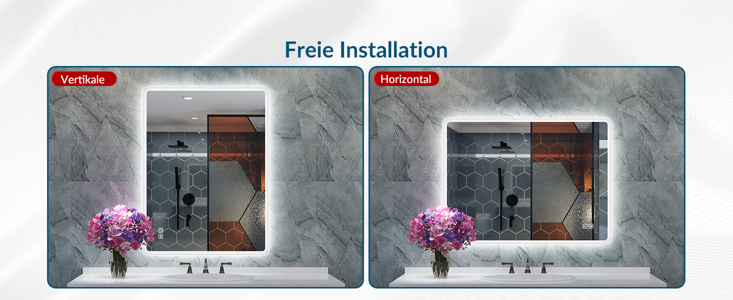 Дзеркало для ванної кімнати STARLEAD з підсвічуванням 80x60 см, регулювання яскравості, 3 колірні температури (3000K-6500K), протитуманне покриття, функція пам'яті, LED дзеркало для ванної кімнати IP44, HD скло, горизонтальне/вертикальне встановлення, M3017, срібний колір. Без Bluetooth, без лупи 5x.