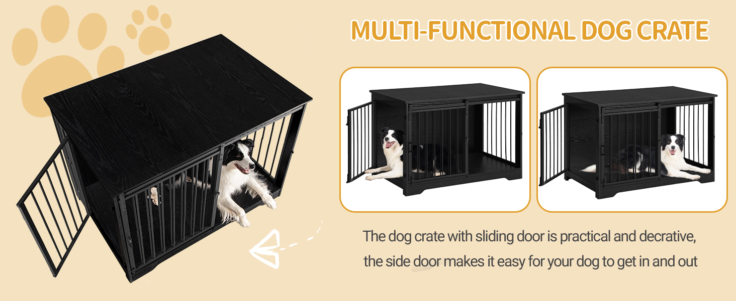Клітка для собак Hzuaneri, 100 см, дерев'яна, з розсувними дверима, для дому, чорна (100 x 60 x 68 см)