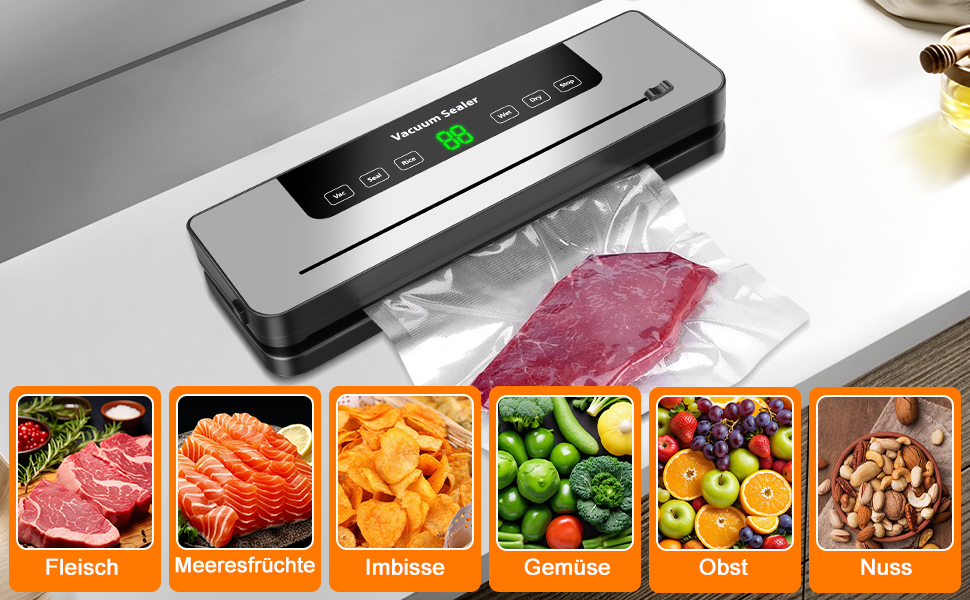 Вакуумний пакувальник KSWIOWN з 30 пакетами, 6 режимів, автоматичне закриття, ріжучий пристрій, шланг (65 KPA)