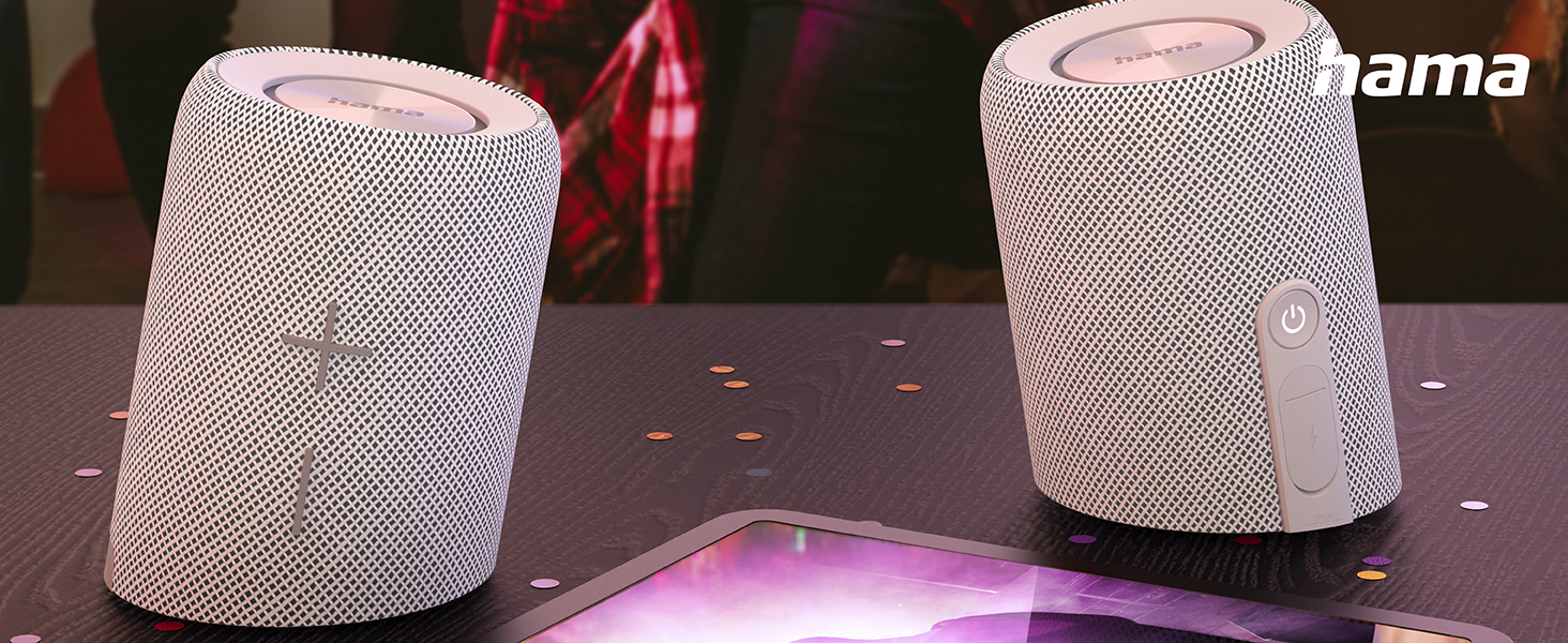 Hama Twin 3.0: Набір 2 Bluetooth-колонок, водонепроникні 30W, білі. TWS, IP67, до 10 год роботи
