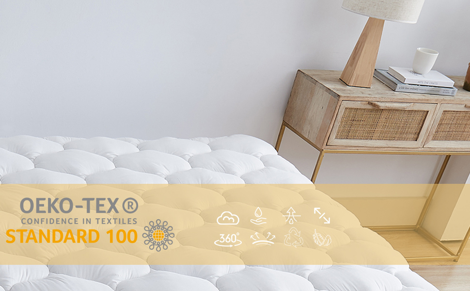 R.SHARE Mattress Protector 200x200cm, Soft Topper 200x200cm Mattress Pad Breathable 360° Wrap, Thickened Mattress Topper Washable, 3D Mesh Cover Mattress Protector, Öko-TEX white