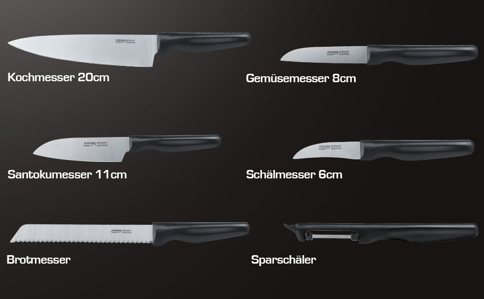 Набір кухонних ножів GEHRING SOLINGEN WAVE 6 предметів - Німецька сталь, нержавіюча, льодова загартована, гострі ножі в блоці