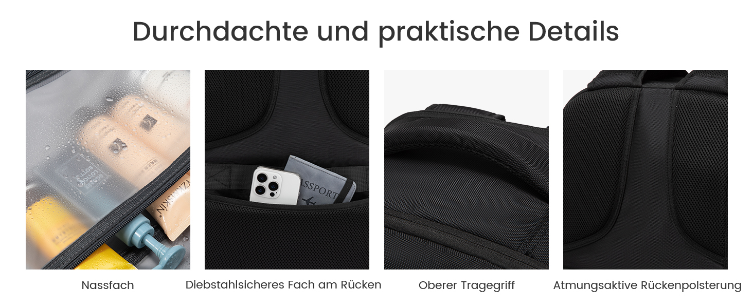 LOVEVOOK Рюкзак ручної поклажі 40L, великий розширюваний туристичний рюкзак для чоловіків, рюкзак для ноутбука 17 дюймів, валіза-рюкзак, ручна поклажа для подорожей, чорний