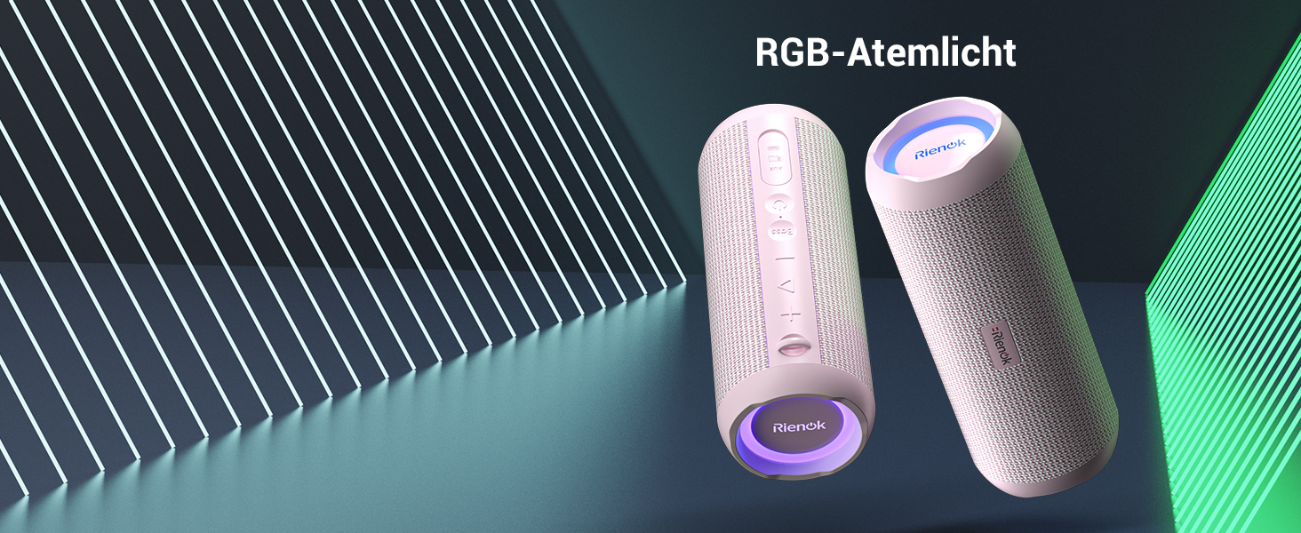 Bluetooth портативна колонка RIENOK з підсвіткою, IPX7, рожева, 3600 mAh