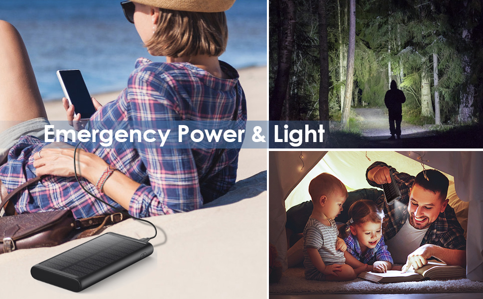 Портативний зарядний акумулятор Power Bank 26800mAh з сонячною панеллю, 15W PD3.0A USB-C, 5 виходів, LED-ліхтарик, для кемпінгу, сумісний з iPhone, Huawei та ін.