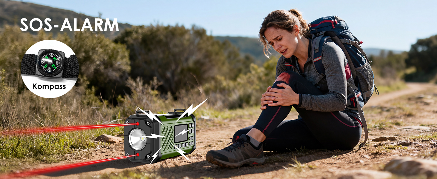 Радіо на механічній ручці Vikeri 12000mAh з сонячною панеллю, AM/FM/SW, LED ліхтарик, SOS сигнал, компас, USB-C зарядка для телефону, портативне радіо для надзвичайних ситуацій (Зелений)
