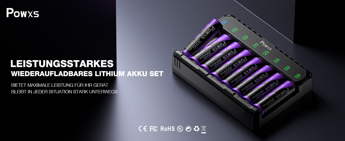 Акумулятори AA POWXS Lithium 1.5V 8 шт, 3000mAh, USB зарядка, 2000 циклів, сталевий корпус, для іграшок та камер Blink