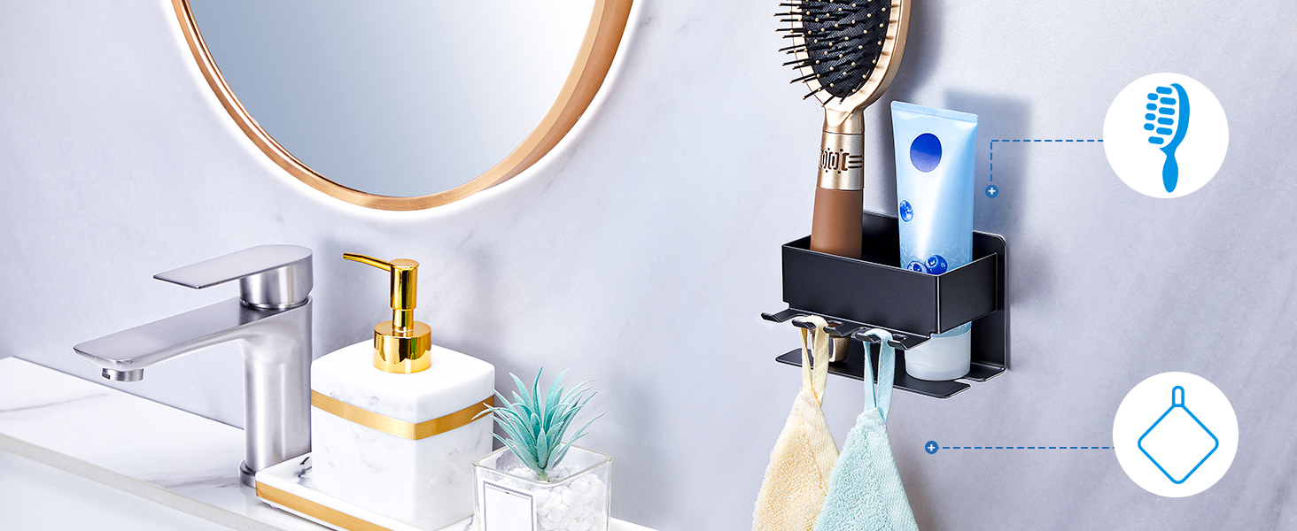 Тримач для зубних щіток настінний, для електричної зубної щітки, з підставкою для насадок, без свердління, чорний, компактний