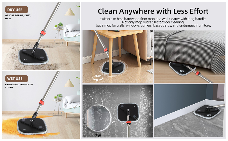 Набір для миття підлоги Spin Mop з віджимом 360° та мікрофіброю, телескопічний подовжувач, набір для прибирання