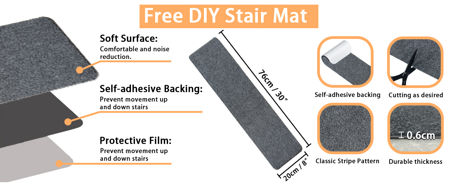 Набори килимків для сходів Aucuda, 15 шт., сірі, 76x20 см, антиковзаючі, самоклеючі, для захисту дерев'яних ступенів