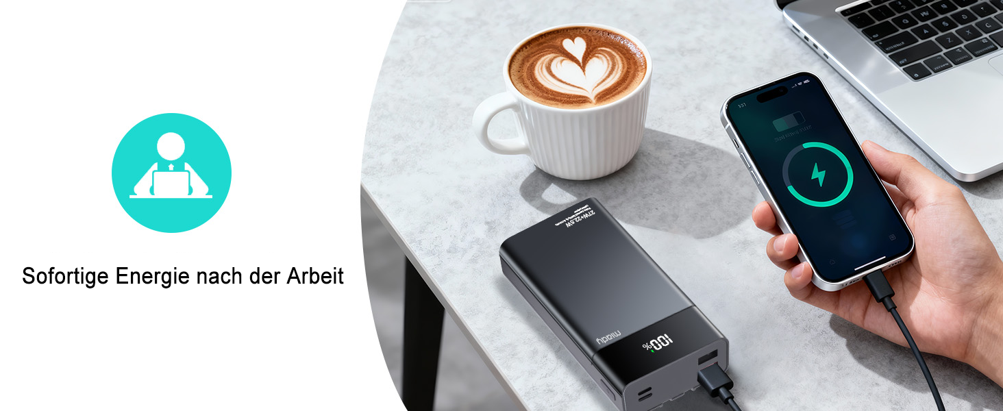 Power Bank Maidy 20000mAh з USB-C кабелем, 27W швидка зарядка, сумісний з iPhone, Galaxy, Xiaomi, iPad, Switch