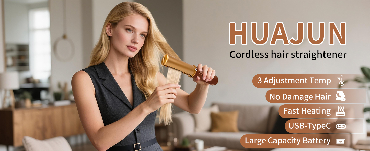 Бездротовий випрямляч для волосся 2-в-1 з акумулятором 5000mAh, міні-випрямляч для подорожей, випрямлення та завивання, портативний, швидкий нагрів 210°C/410°F, колір: коричневий, бренд: Urban Ol