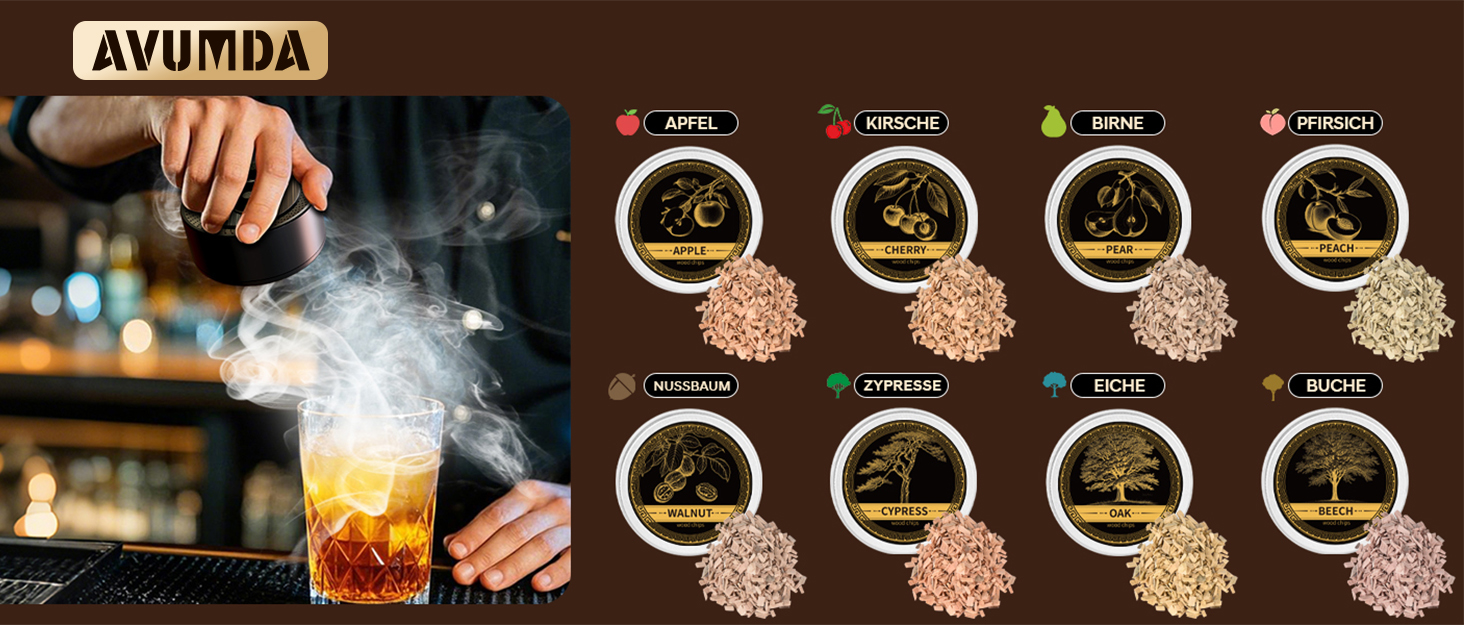 Електричний набір для копчення коктейлів та віскі, ретро-дизайн, 8 дерев'яних чіпсів, USB-C, без полум'я, для віскі, пива, коктейлів, вина, кави, їжі, подарунок для чоловіків