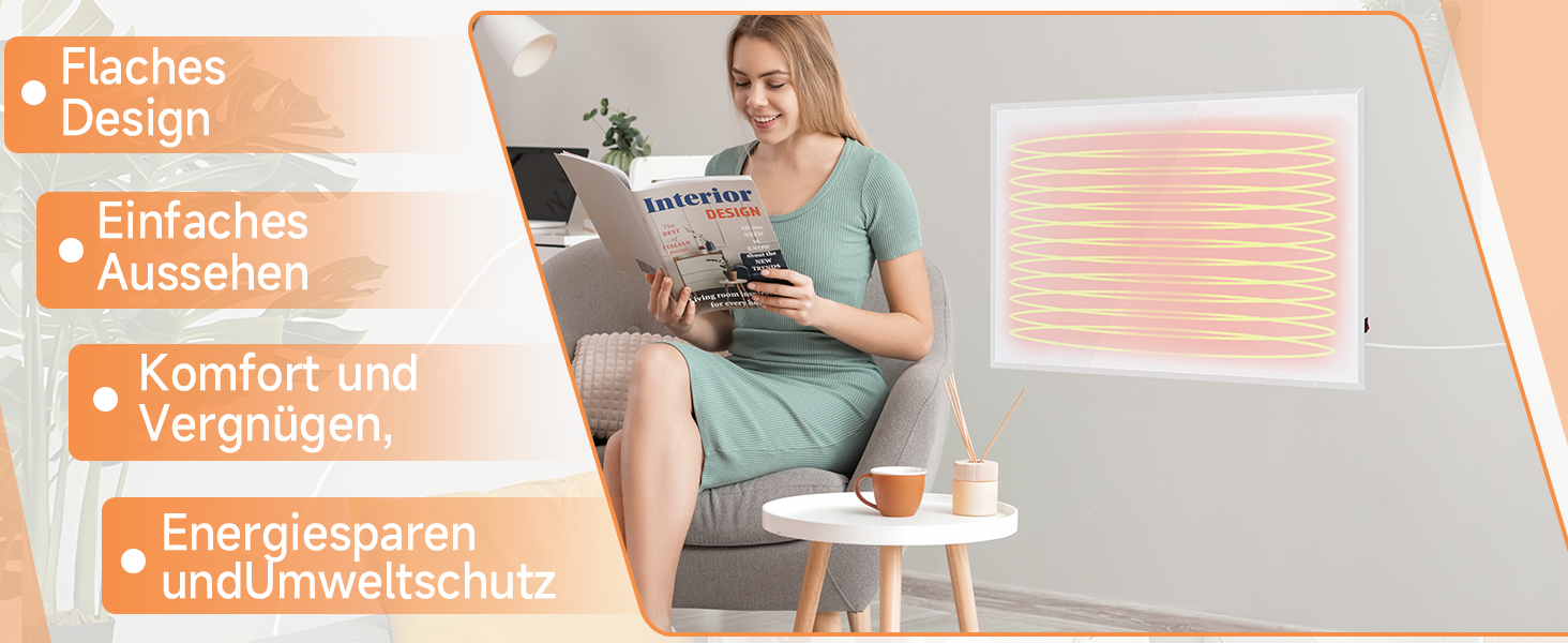 Інфрачервовий нагрівач Mursche 290W - електричний настінний обігрівач з механічним вимикачем та захистом від перегріву