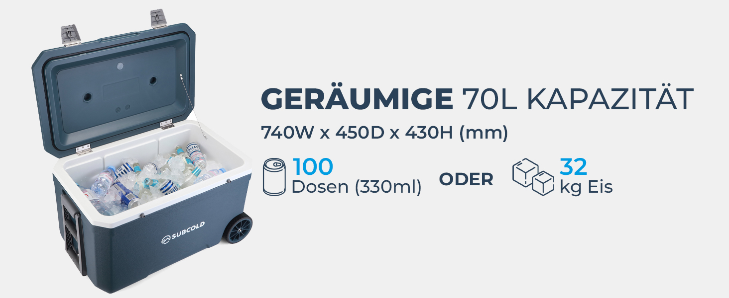 Subcold MOBI Rollkühlbox 70L: Ізольована сумка-холодильник на колесах для подорожей, авто, кемпінгу. PU-ізоляція, синій колір