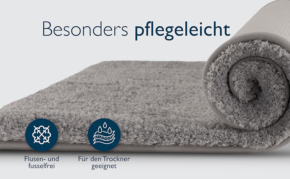 Beautissu Non-Slip Bath Mat - 120x70 cm - Plush Shaggy Rug for Bathroom - Washable, Grey - BeauMare FL