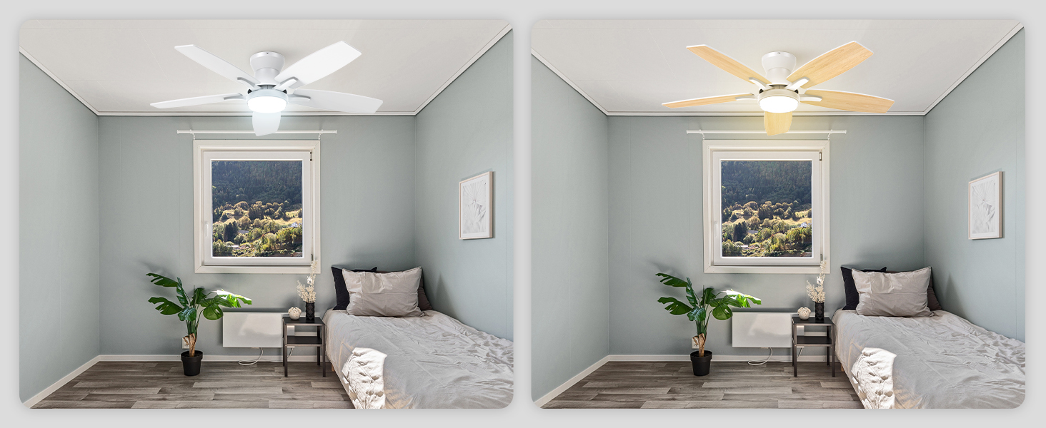 106 см стельовий вентилятор з підсвічуванням та двосторонніми лопатями, тихий вентилятор з LED-лампою та пультом дистанційного керування для спальні/вітальні, DC мотор, колір - світле дерево