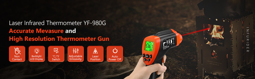 Інфрачервоний термометр 30:1 з лазером та додатком, IR термометр -50℃-1600℃, 8-14μm, безконтактний, Max/Min/Avg/DIF (980G)