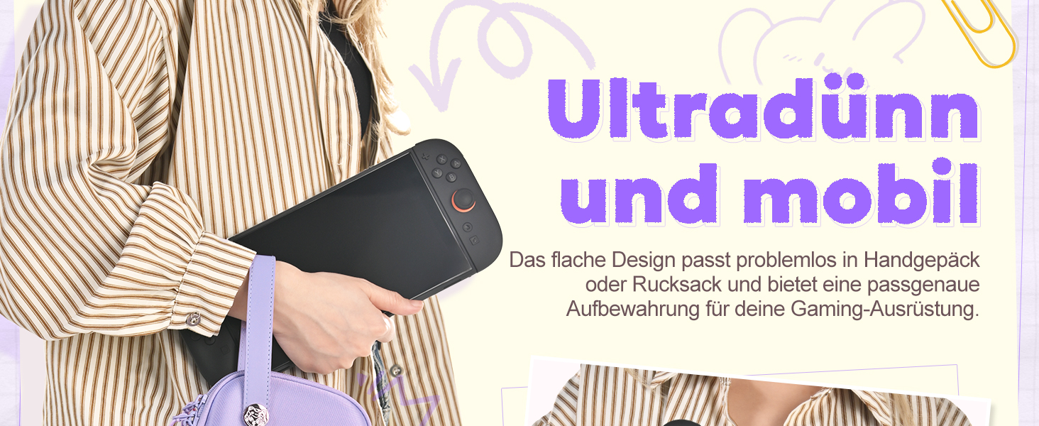Чохол для Nintendo Switch 2 innoAura Switch 2 Tasche, фіолетовий (Galaxy Lila) - водостійкий, з амортизацією, відділенням для AirTag та великою сітчастою кишенею
