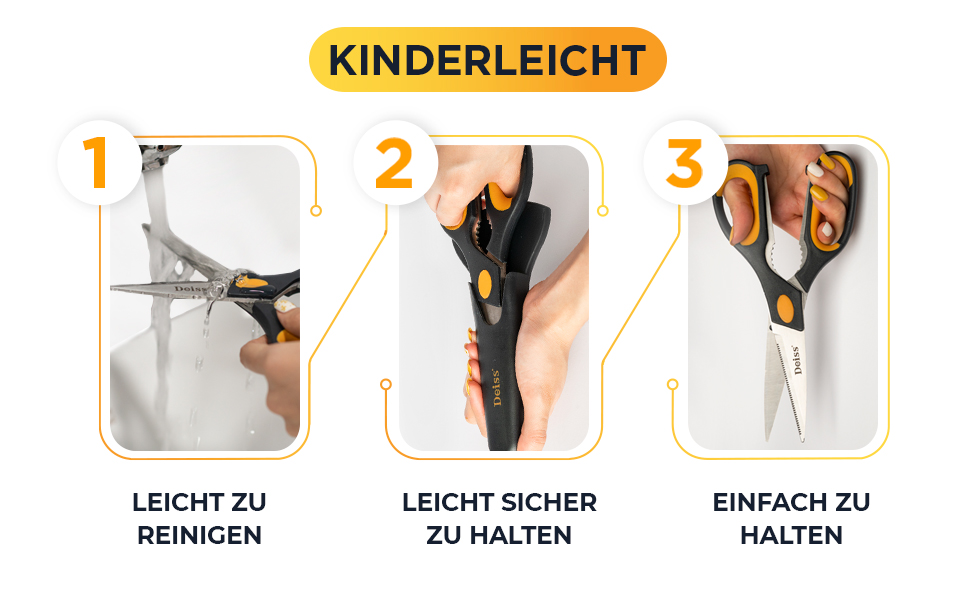 Кухонні ножиці Deiss PRO Heavy Duty з нержавіючої сталі - універсальні, для птиці, риби, м'яса, салатів та зелені
