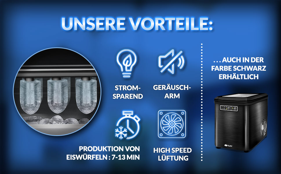 Tillvex Stainless Steel Ice Maker - 12kg Capacity, 24-Hour Production | 2.2L Water Tank, LED Display, Self-Cleaning Function | 2 Ice Cube Sizes