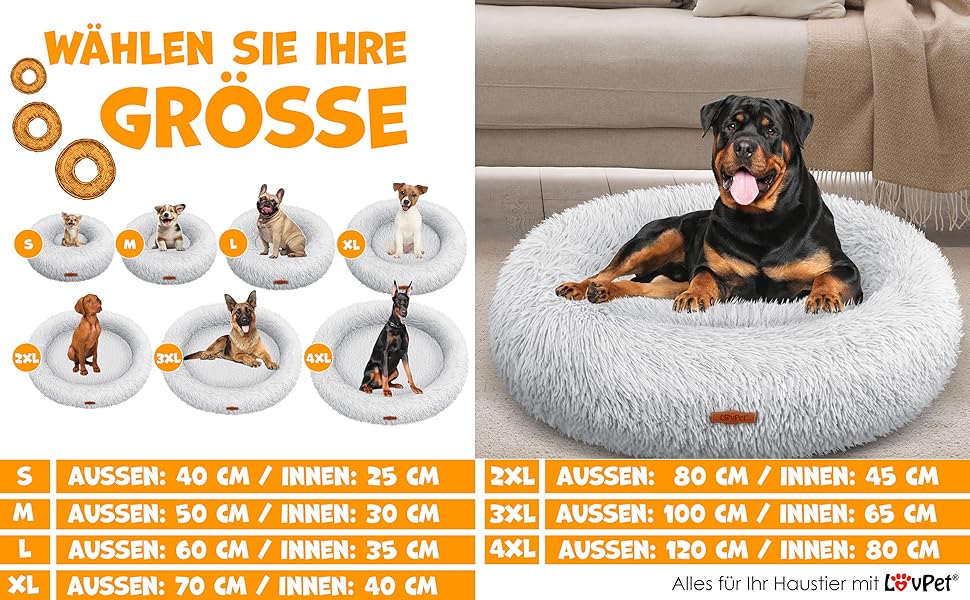 Кругле ліжко для собак та котів Lovpet® Bagel з мискою та іграшками, 120 см, світло-сірий