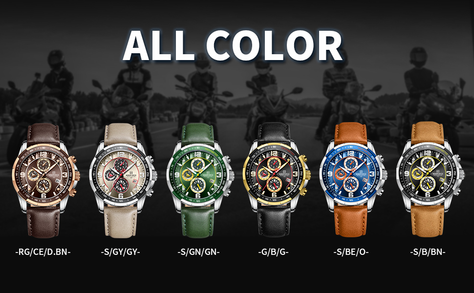 Годинники Naviforce Sport для чоловіків, аналогові, кварцові, з хронографом, на шкіряному ремінці, срібно-блакитно-помаранчеві