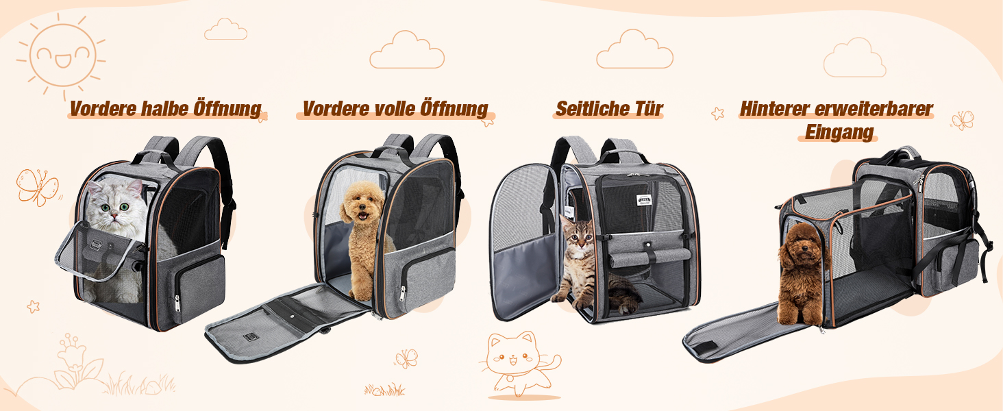 Розширюваний рюкзак для кота/собаки, до 8 кг, сірий. Рюкзак-переноска для тварин з безпечною шнуркою та підстилкою, 32 x 28 x 42 см