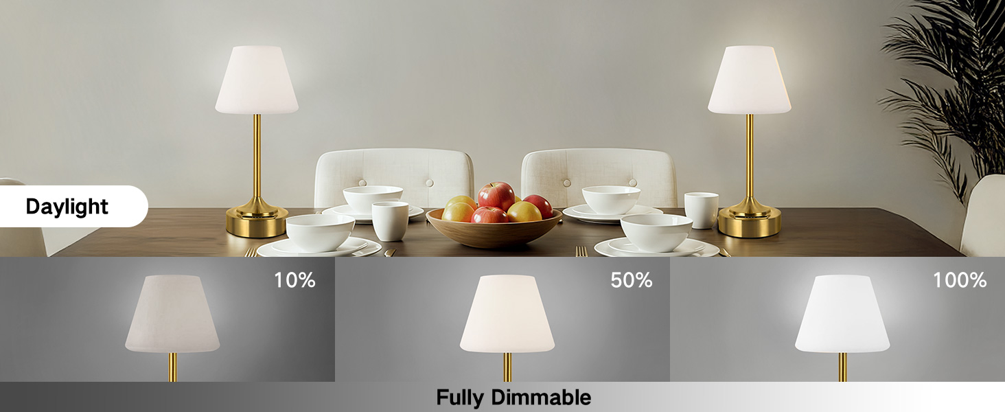 Світлодіодний акумуляторний настільний світильник OUTON 2 шт, USB-C, 3 режими освітлення (3000K-6000K), сенсорне керування, IP54, 53 год, золотий - для ванної, кухні, вулиці