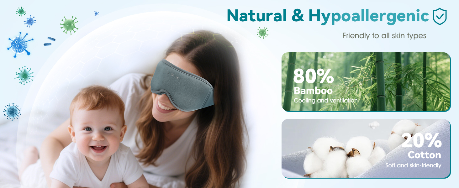 Маска для сну MUSICOZY з навушниками | 3D маска для сну з Bluetooth 5.4, 100% затемнення, з біо-бамбукової бавовни, для подорожей, сіра